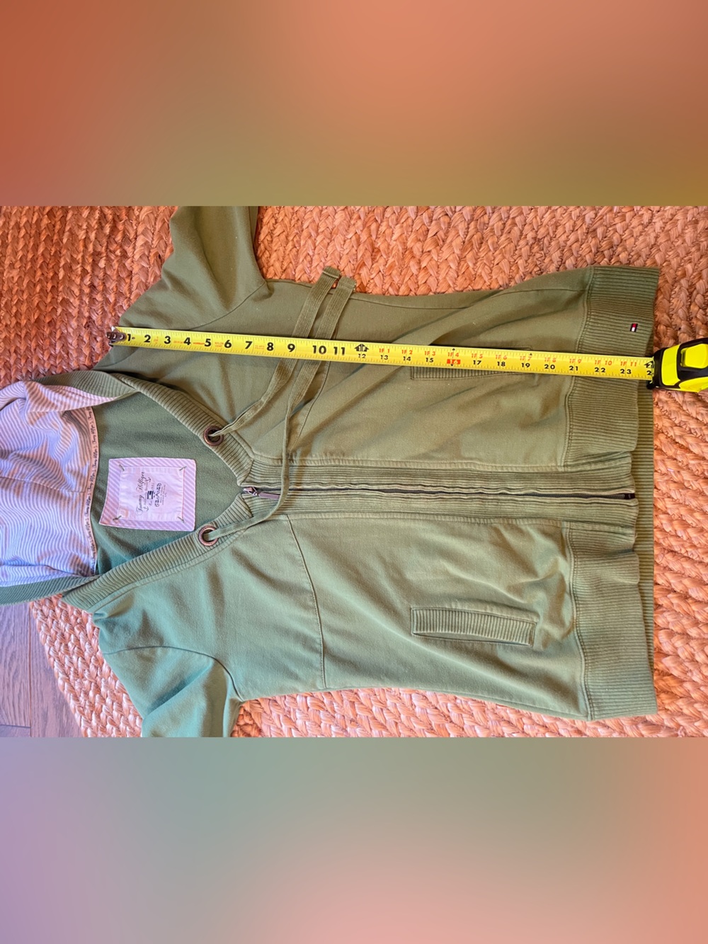 Tommy Hilfiger Green Zip Up Hoodie 3/4 Sleeve L Nautical Anchor Hooded Jacket - Picture 8 of 8